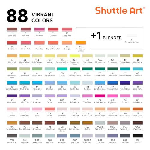 Shuttle Art 89 Colors Alcohol Markers 88 Colors Dual Tip Art Marker Set Plus 1 Colorless Blender with Marker Case Perfect for Illustration Students Adult Coloring Sketching - Image 3