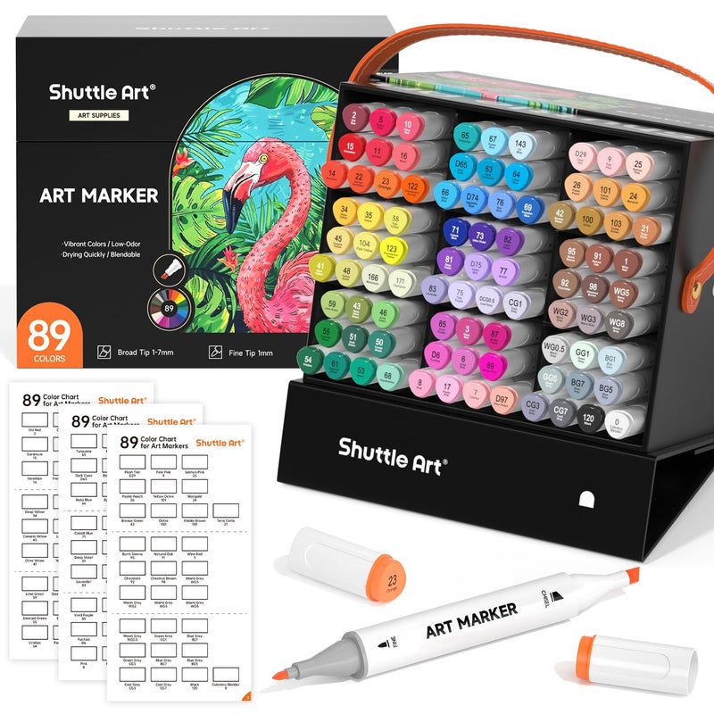 Shuttle Art 89 Colors Alcohol Markers 88 Colors Dual Tip Art Marker Set Plus 1 Colorless Blender with Marker Case Perfect for Illustration Students Adult Coloring Sketching - Image 2