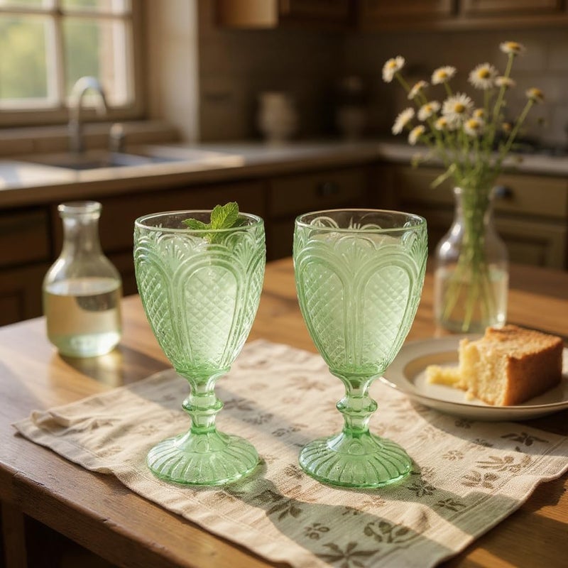 B&D Vintage-Style Green Glass Goblets - Set of 2 - Image 1
