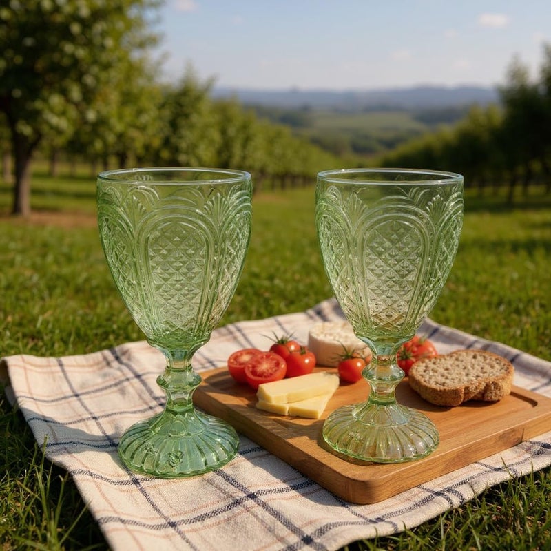 B&D Vintage-Style Green Glass Goblets - Set of 2 - Image 2