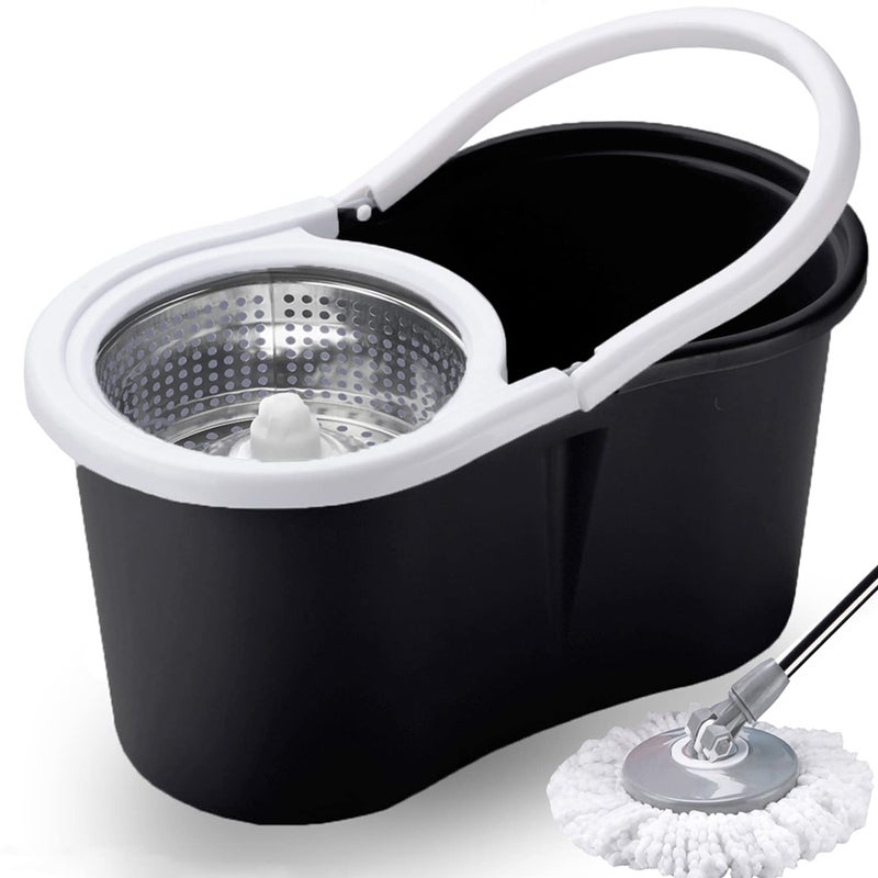 V-MOP VMop Premium Classic Black Magic Dry Bucket Mop 360 Degree Self Spin Wringing with 2 Super Absorbers for Home Office Floor Mop Set 6 6 Months Warranty on Rod Set - Image 1