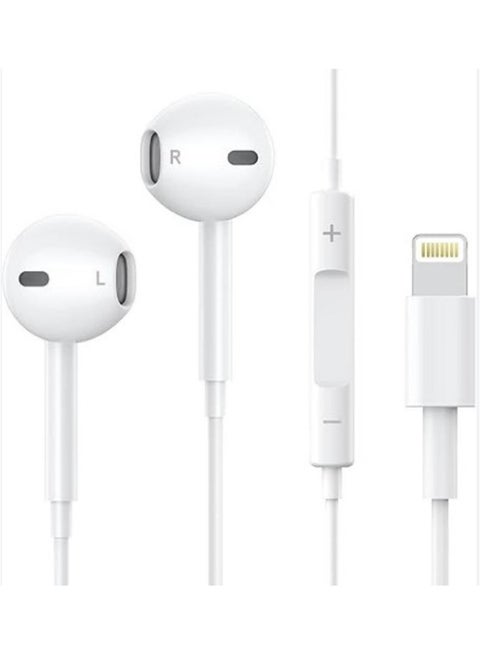 Wired Handfree Bluetooth Earbuds for iPhone X, 8, and 7 Plus ,12 pro max ,13 pro,14 pro- Headphones with Lightnning Connector - White