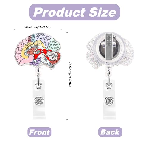 Dimeho Nurse Badge Holder Reels Retractable Nurse Name Tag Clip Anatomy Hand Drawn Flower ID Card Reel Organ Floral Pattern Rotatable Alligator Clip for Badge Holders RN Doctor Nursing Student(Brain) - Image 2