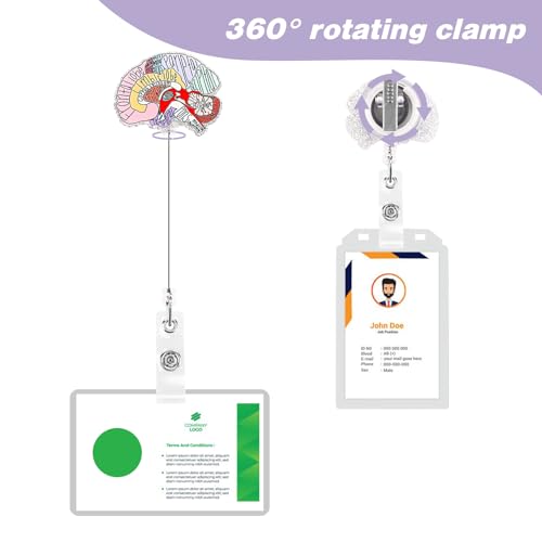 Dimeho Nurse Badge Holder Reels Retractable Nurse Name Tag Clip Anatomy Hand Drawn Flower ID Card Reel Organ Floral Pattern Rotatable Alligator Clip for Badge Holders RN Doctor Nursing Student(Brain) - Image 3