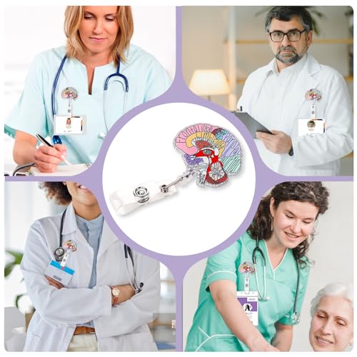 Dimeho Nurse Badge Holder Reels Retractable Nurse Name Tag Clip Anatomy Hand Drawn Flower ID Card Reel Organ Floral Pattern Rotatable Alligator Clip for Badge Holders RN Doctor Nursing Student(Brain) - Image 4