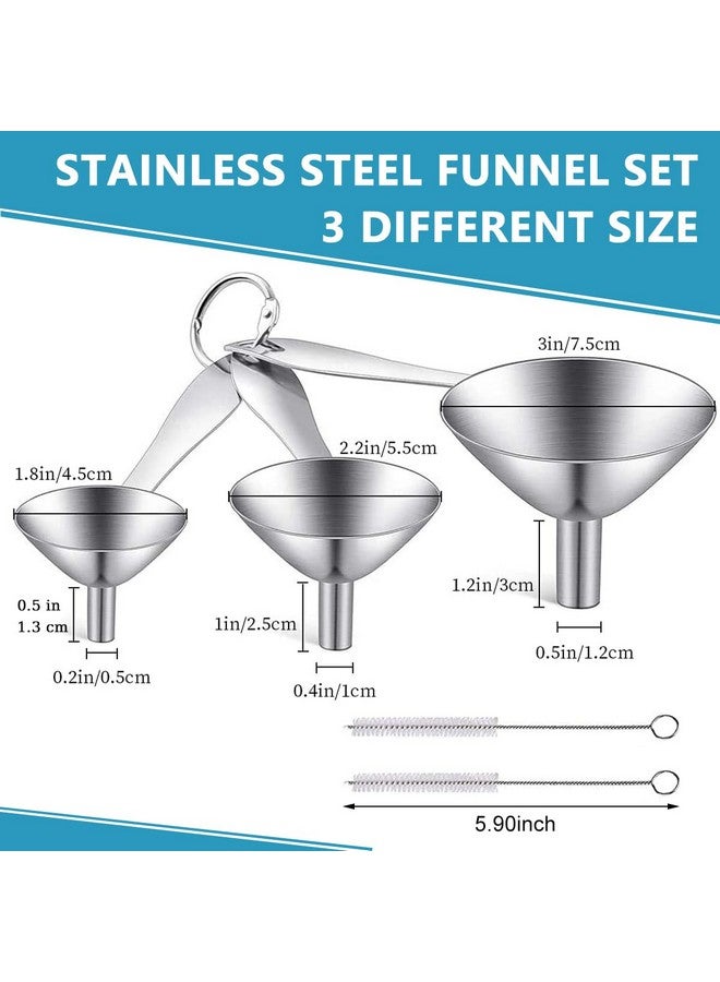 SUPVOX Supvox® 3Pcs Metal Stainless Steel Long Handle Funnel with 2 Clean Brushes, 3 Sizes 0.5in/0.8in/1.2inch Funnel Nozzle, Small Kitchen Funnel Set for Transferring Essential Liquid Fluid Spice  - Image 2
