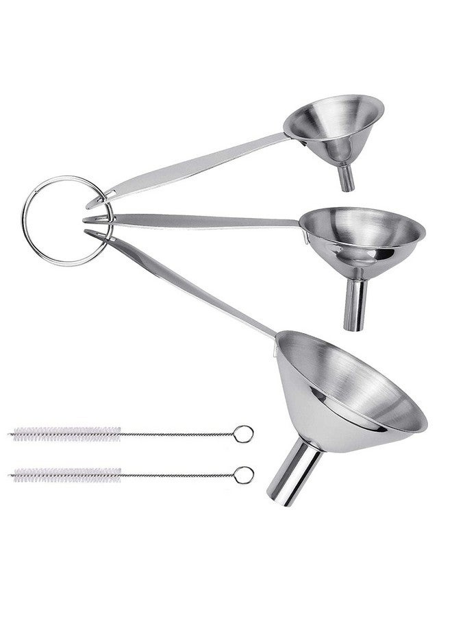 SUPVOX Supvox® 3Pcs Metal Stainless Steel Long Handle Funnel with 2 Clean Brushes, 3 Sizes 0.5in/0.8in/1.2inch Funnel Nozzle, Small Kitchen Funnel Set for Transferring Essential Liquid Fluid Spice  - Image 1