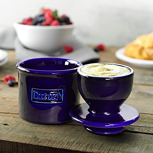 Butter Bell - The Original Butter Bell crock by L Tremain, a Countertop French Ceramic Butter Dish Keeper for Spreadable Butter, Café Retro Collection, Cobalt Blue, Glossy Finish - Image 3