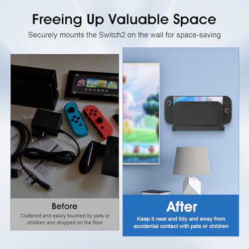 REEYEAR Metal Wall Mount Holder Dock Compatible with Switch 2 – Space-Saving Console Bracket with Vent Holes and Soft Padding – Secure Wall or Pegboard Setup Near TV or Monitor - Image 4