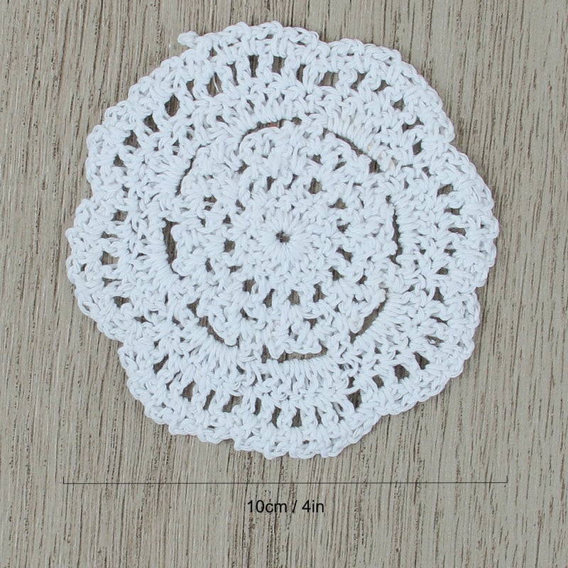 kilofly Small Crochet Cotton Lace Coasters Doilies Pack Set, 4pc, White, Round, 4 inch - Image 3