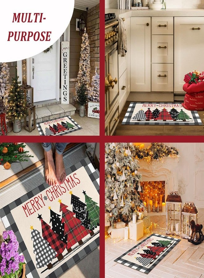 kukli kitchen Buffalo Plaid Xmas Trees Merry Christmas Doormat 30"x17" Decorative Holiday Rugs Indoor Outdoor Front Door Welcome Mats Winter Doormats for Porch Entrance Entryway - Image 5