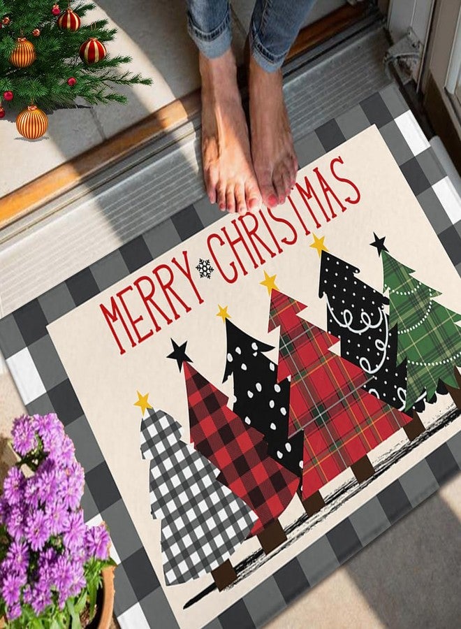 kukli kitchen Buffalo Plaid Xmas Trees Merry Christmas Doormat 30"x17" Decorative Holiday Rugs Indoor Outdoor Front Door Welcome Mats Winter Doormats for Porch Entrance Entryway - Image 2