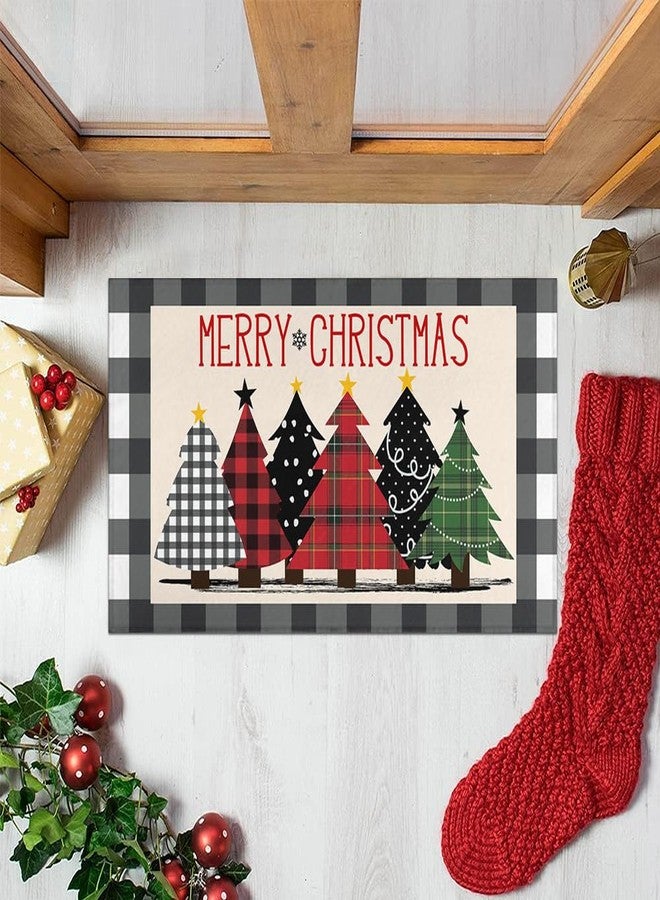 kukli kitchen Buffalo Plaid Xmas Trees Merry Christmas Doormat 30"x17" Decorative Holiday Rugs Indoor Outdoor Front Door Welcome Mats Winter Doormats for Porch Entrance Entryway - Image 1
