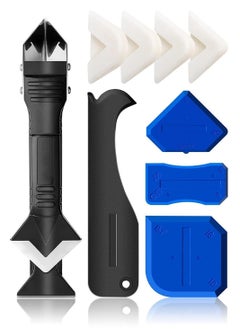GNAFOTU 9 PCS Silicone Caulking Tools (Stainless Steel head) 5 in 1 Sealant Finishing Tool Grout Remove Scraper with 4pc Glass Glue Angle Scraper, Caulk Remover Glass Glue Angle Scraper  - Image 1