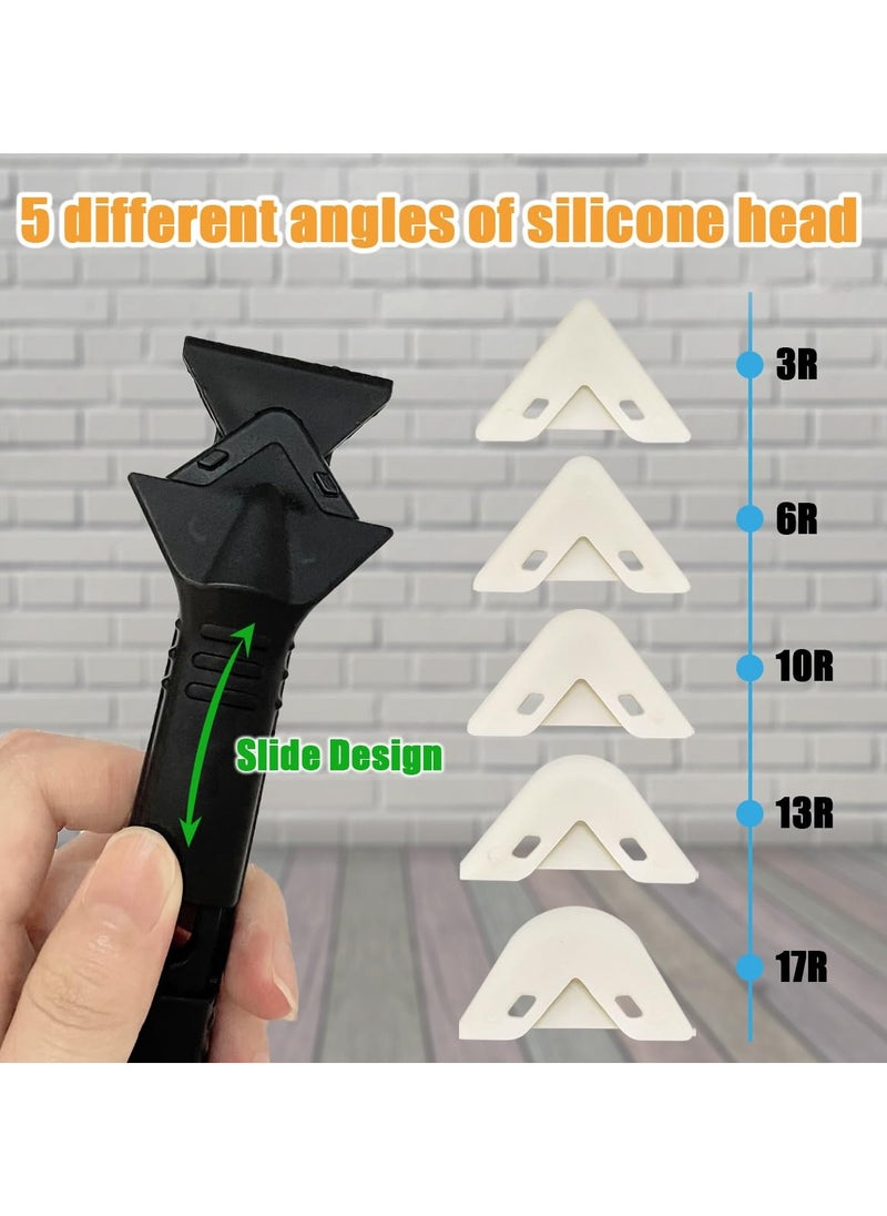 GNAFOTU - 9 PCS Silicone Caulking Tools (Stainless Steel head) 5 in 1 Sealant Finishing Tool Grout Remove Scraper with 4pc Glass Glue Angle Scraper, Caulk Remover Glass Glue Angle Scraper - Image 1