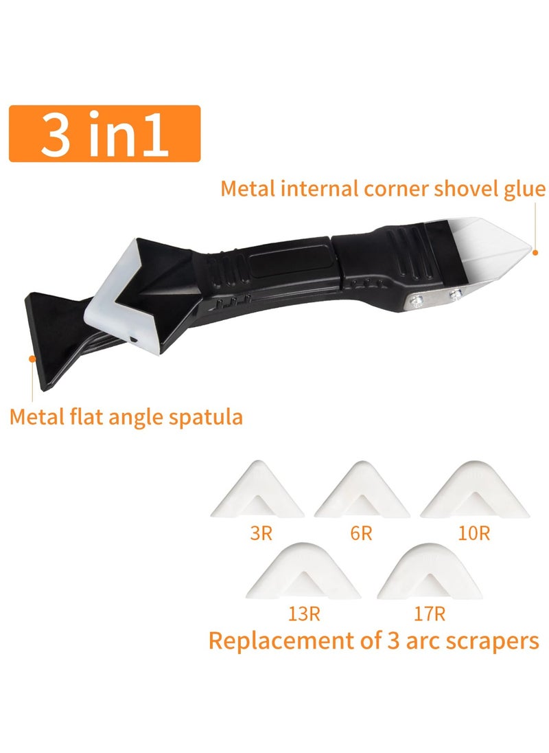 GNAFOTU - 9 PCS Silicone Caulking Tools (Stainless Steel head) 5 in 1 Sealant Finishing Tool Grout Remove Scraper with 4pc Glass Glue Angle Scraper, Caulk Remover Glass Glue Angle Scraper - Image 1
