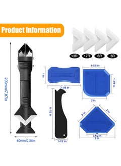 GNAFOTU 9 PCS Silicone Caulking Tools (Stainless Steel head) 5 in 1 Sealant Finishing Tool Grout Remove Scraper with 4pc Glass Glue Angle Scraper, Caulk Remover Glass Glue Angle Scraper  - Image 2