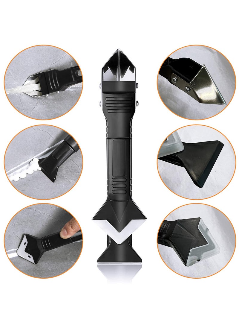 GNAFOTU - 9 PCS Silicone Caulking Tools (Stainless Steel head) 5 in 1 Sealant Finishing Tool Grout Remove Scraper with 4pc Glass Glue Angle Scraper, Caulk Remover Glass Glue Angle Scraper - Image 1