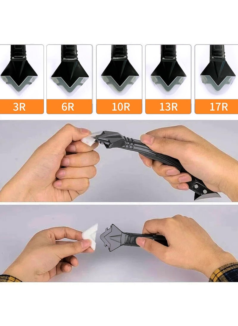 GNAFOTU - 9 PCS Silicone Caulking Tools (Stainless Steel head) 5 in 1 Sealant Finishing Tool Grout Remove Scraper with 4pc Glass Glue Angle Scraper, Caulk Remover Glass Glue Angle Scraper - Image 1