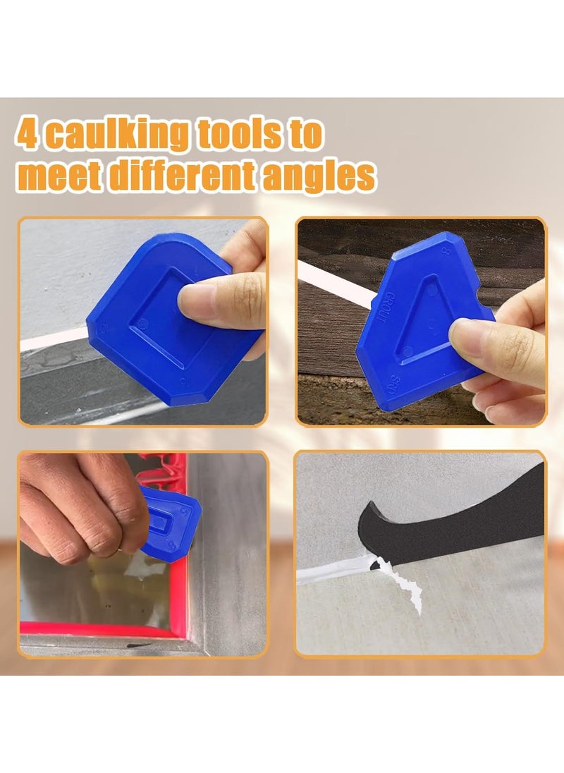 GNAFOTU - 9 PCS Silicone Caulking Tools (Stainless Steel head) 5 in 1 Sealant Finishing Tool Grout Remove Scraper with 4pc Glass Glue Angle Scraper, Caulk Remover Glass Glue Angle Scraper - Image 1