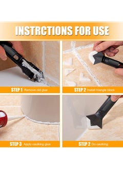 GNAFOTU 9 PCS Silicone Caulking Tools (Stainless Steel head) 5 in 1 Sealant Finishing Tool Grout Remove Scraper with 4pc Glass Glue Angle Scraper, Caulk Remover Glass Glue Angle Scraper  - Image 5