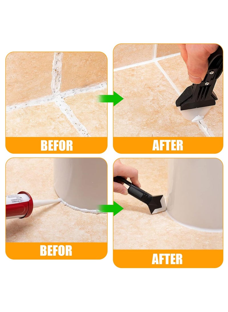 GNAFOTU - 9 PCS Silicone Caulking Tools (Stainless Steel head) 5 in 1 Sealant Finishing Tool Grout Remove Scraper with 4pc Glass Glue Angle Scraper, Caulk Remover Glass Glue Angle Scraper - Image 1