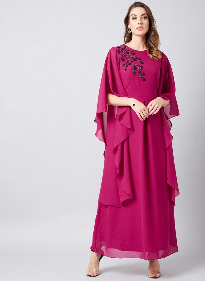 Athena Pink Solid Maxi Dress for Women - Image 1