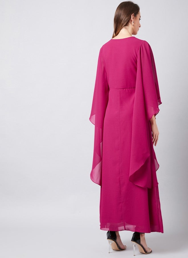 Athena Pink Solid Maxi Dress for Women - Image 4