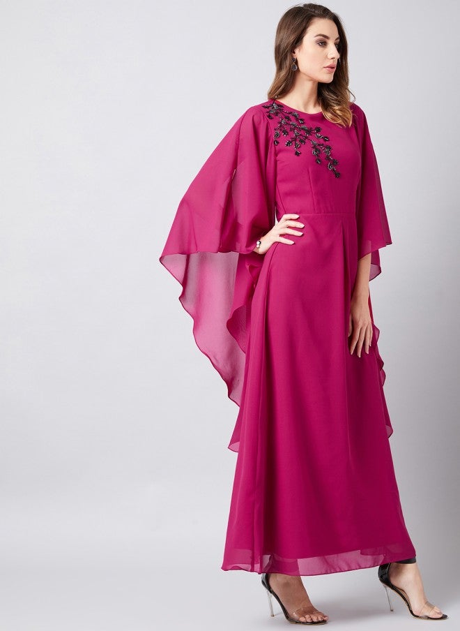 Athena Pink Solid Maxi Dress for Women - Image 3