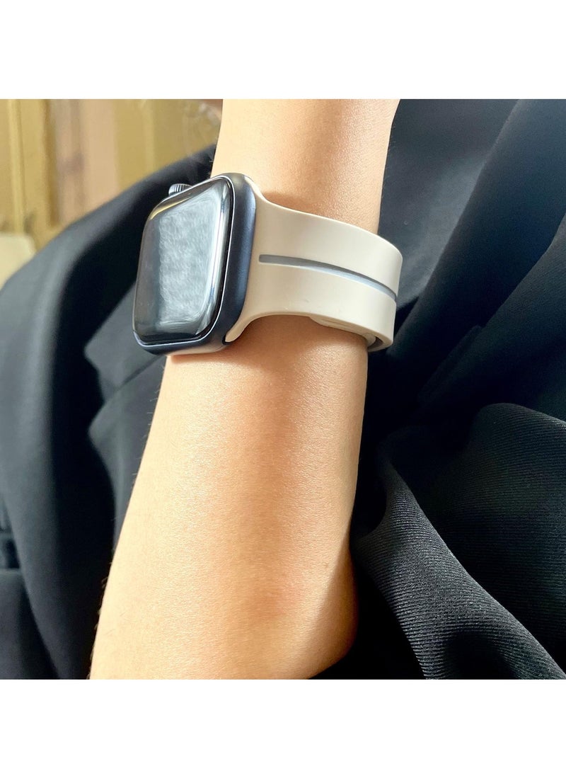 SYOSI - Silicone Magnetic Watch Band for Apple Watch Ultra, 49mm, 45mm, 44mm, 42mm, Sport Strap for iWatch Ultra, SE, Series 9, 8, 7, 6, Women and Men, Starlight - Image 1