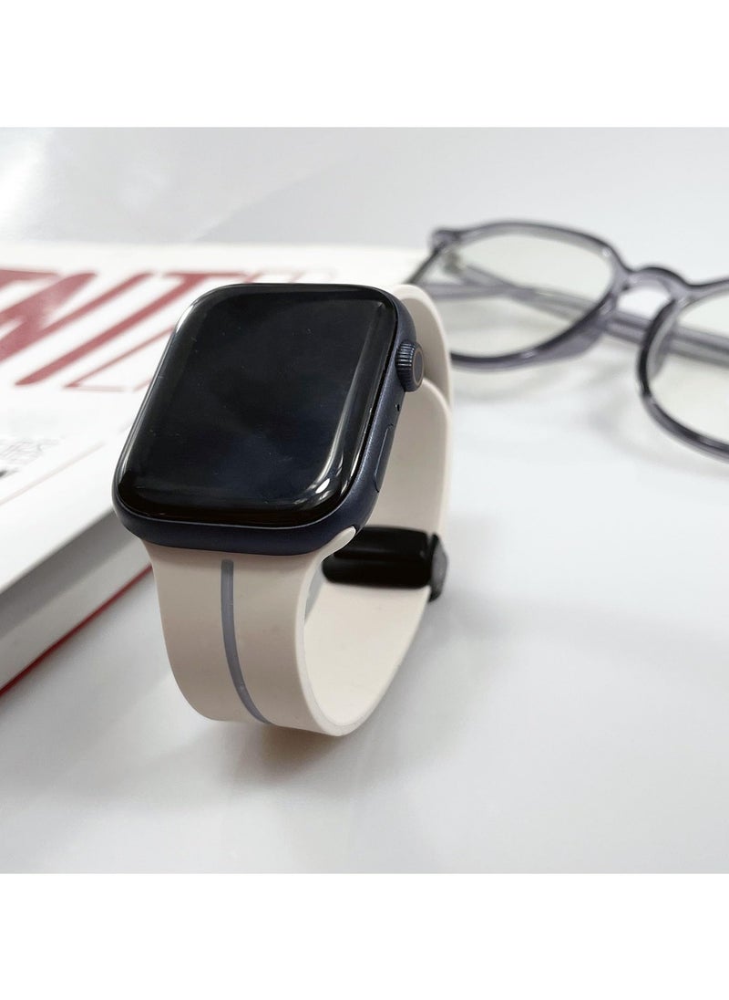 SYOSI - Silicone Magnetic Watch Band for Apple Watch Ultra, 49mm, 45mm, 44mm, 42mm, Sport Strap for iWatch Ultra, SE, Series 9, 8, 7, 6, Women and Men, Starlight - Image 1