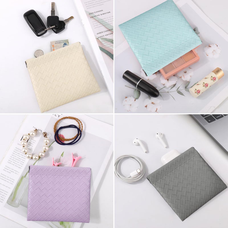 BUSOHA 4 PCS Small Makeup Bag for Purse - Mini Portable Cosmetic Bags for Women, Weave Coin Purse Lipstick Cosmetic Accessories Organizer, Small Travel Kit Storage Pouch - Image 4