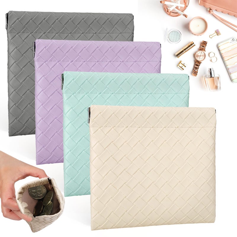 BUSOHA 4 PCS Small Makeup Bag for Purse - Mini Portable Cosmetic Bags for Women, Weave Coin Purse Lipstick Cosmetic Accessories Organizer, Small Travel Kit Storage Pouch - Image 1