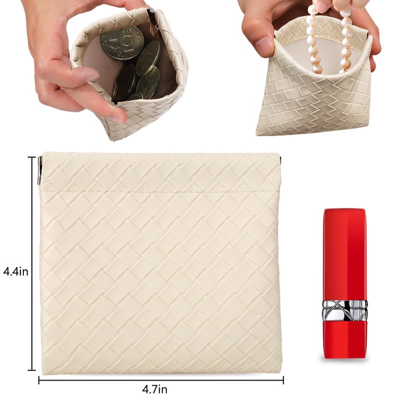BUSOHA 4 PCS Small Makeup Bag for Purse - Mini Portable Cosmetic Bags for Women, Weave Coin Purse Lipstick Cosmetic Accessories Organizer, Small Travel Kit Storage Pouch - Image 2