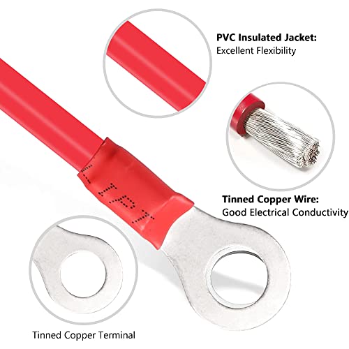 XMSJSIY كابلات بطارية شمسية 10 قياس كابلات عاكس الطاقة مع أطراف حلقة 3/8" سلك 10AWG نحاس مطلي كابل تمديد لصالح الطاقة الشمسية، RV، سيارة، قارب (3م) - Image 2