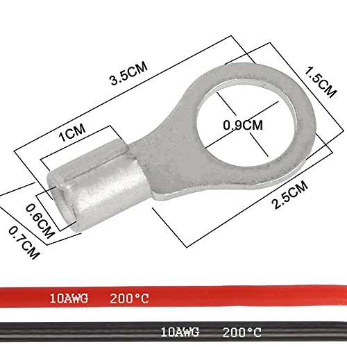 XMSJSIY كابلات بطارية شمسية 10 قياس كابلات عاكس الطاقة مع أطراف حلقة 3/8" سلك 10AWG نحاس مطلي كابل تمديد لصالح الطاقة الشمسية، RV، سيارة، قارب (3م) - Image 3