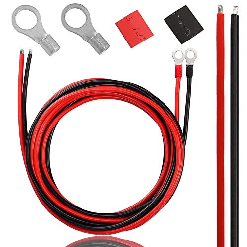 XMSJSIY كابلات بطارية شمسية 10 قياس كابلات عاكس الطاقة مع أطراف حلقة 3/8" سلك 10AWG نحاس مطلي كابل تمديد لصالح الطاقة الشمسية، RV، سيارة، قارب (3م) - Image 1