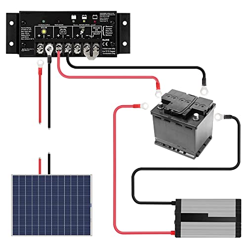XMSJSIY كابلات بطارية شمسية 10 قياس كابلات عاكس الطاقة مع أطراف حلقة 3/8" سلك 10AWG نحاس مطلي كابل تمديد لصالح الطاقة الشمسية، RV، سيارة، قارب (3م) - Image 4