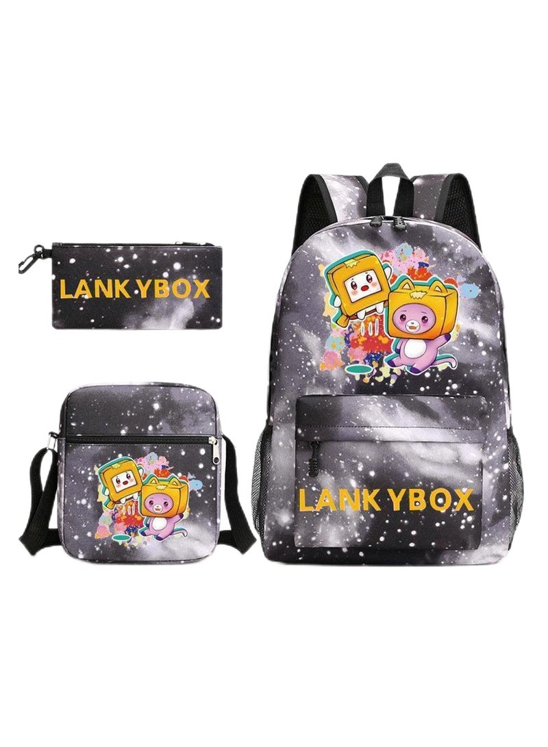 Lankybox Children student Backpack Schoolbag Teen Boys girls School Book bag with box Pen Case 3 in 1 