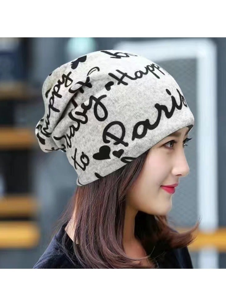 AROAQ Women Casual Beanies Hat, Autumn And Winter Comfortable Twist Hat Bib For Women, Soft Stretchy Women Knit Cap, Warm Neck Sheath Head Hat For Women Girls Teens,( Small Gray Letters) - Image 1