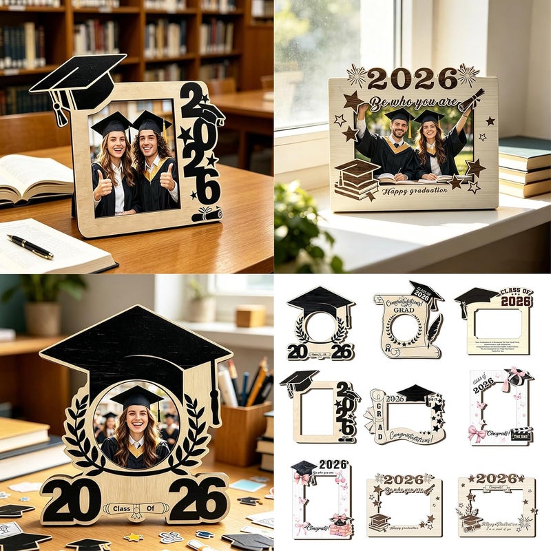 إطار صور خشبي للتذكارات التخرج 2026، خشب طبيعي، أنيق، مناسب للتعليق على الحائط، لتخليد الذكريات - Image 2