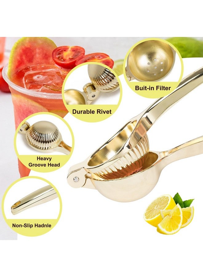 Agirlvct Lemon Squeezer, Heavy Duty Zinc Manual Lemon Juicer, Threaded Groove Fresh Small Oranges Limes Juicer Hand Press Manual Press for Home Restaurant Kitchen Accessories Utensils(Gold) - Image 3