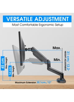 ESSENTIALS 360 Computer Monitor Arm with Gas Spring Monitor Mount Desk Mount Tilt Angle for 13-32 Inch Adjustable Height Load Capacity 10kg VESA 75x75/100x100mm with Grommet And C-Clamp Mounting  - Image 4