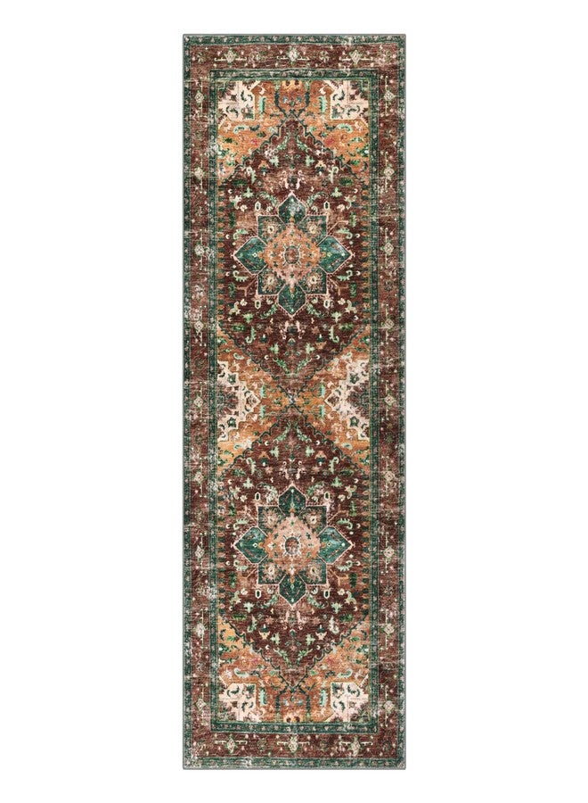 Yamaziot Washable Runner Rug, 2x5 Non-Slip Boho Vintage Hallway Rug Runner with Rubber Backing, Stain Resistant Distressed Carpet Runner for Bedroom, Kitchen, Laundry, Entrance - Image 2