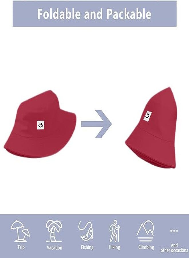 AJG Kids Sun Hat Smile Face Bucket Hat for Girls Boys Summer Sun Protection Cotton Unisex Beach Cap Wine Red - Image 5