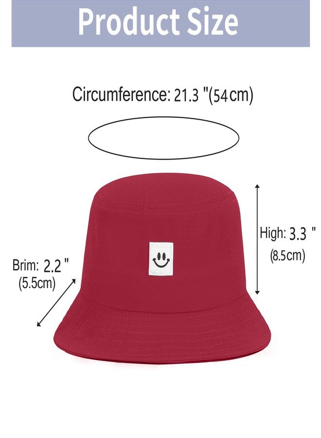 AJG Kids Sun Hat Smile Face Bucket Hat for Girls Boys Summer Sun Protection Cotton Unisex Beach Cap Wine Red - Image 3
