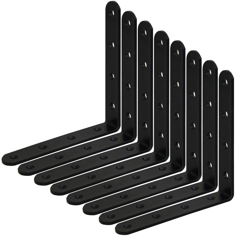 Webi L Brackets Corner Bracket 90 Degree Steel Corner Brace- 8 Packs 4 Mm Thick 6"" X 6"" Heavy Duty Shelf Brackets Right Angle Bracket For Shelf Wood Furniture Shelves Black - Image 1