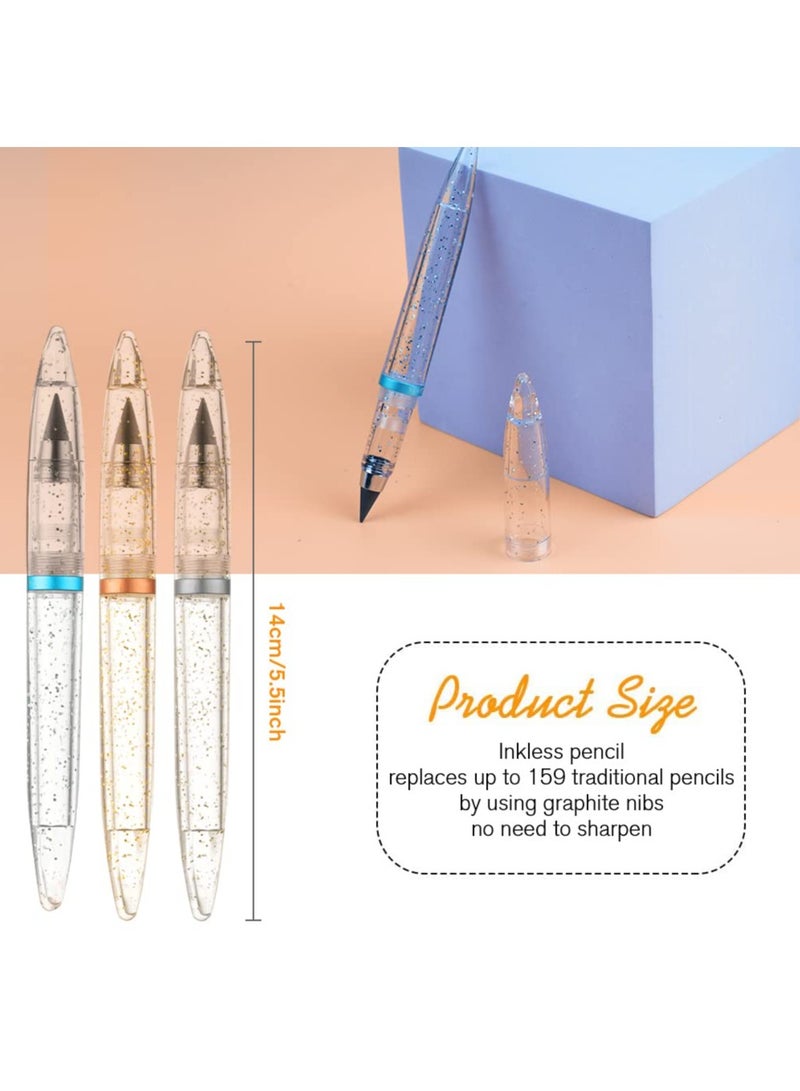 SOLARAE 3PCS Inkless Magic Pencil, Infinity Reusable Pencil for Writing with Extra 3 Lead Refills, Replaceable Nib Inkless Pencils for Drawing, Drafting, Home Office School Supplies-Silver Starry Sky - Image 3
