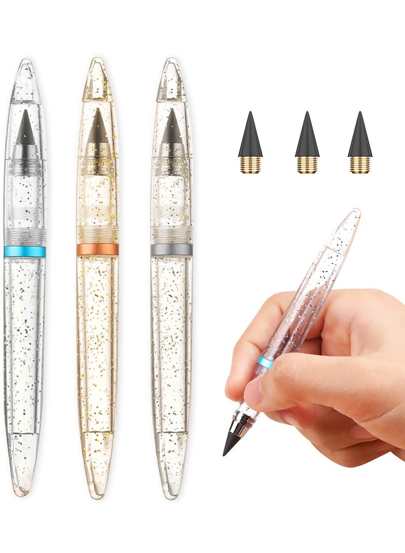 SOLARAE 3PCS Inkless Magic Pencil, Infinity Reusable Pencil for Writing with Extra 3 Lead Refills, Replaceable Nib Inkless Pencils for Drawing, Drafting, Home Office School Supplies-Silver Starry Sky - Image 1