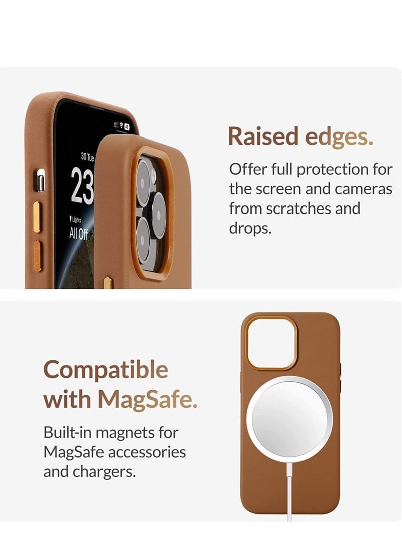 Raxoom (لـ iPhone 14 Pro Max) - غلاف من جلد نابا الأوروبي - يصبح أكثر نعومة مع الوقت - متوافق مع ماغسيف - بني saddle - Image 4